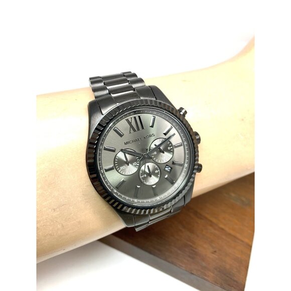 Michael Kors Mens Watch MK9154 Quartz Chronograph Black Gunmetal Stainless Steel - Picture 11 of 14